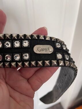 Kippys Black Studded Crystal-Embellished Leather Belt